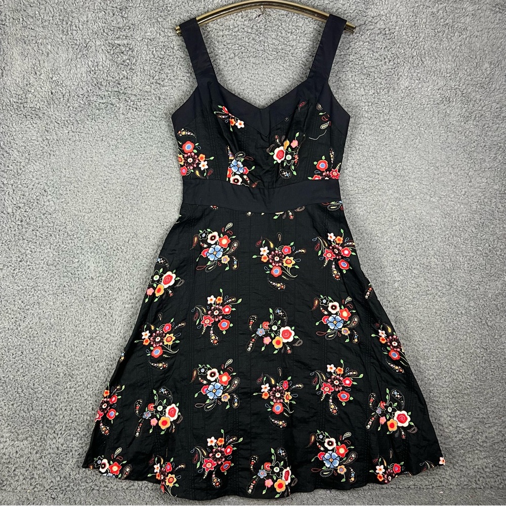NWT Vintage 90s Mica Black Sundress Floral Fit‎ & Flare A-Line Sz 8 Pinup Dainty